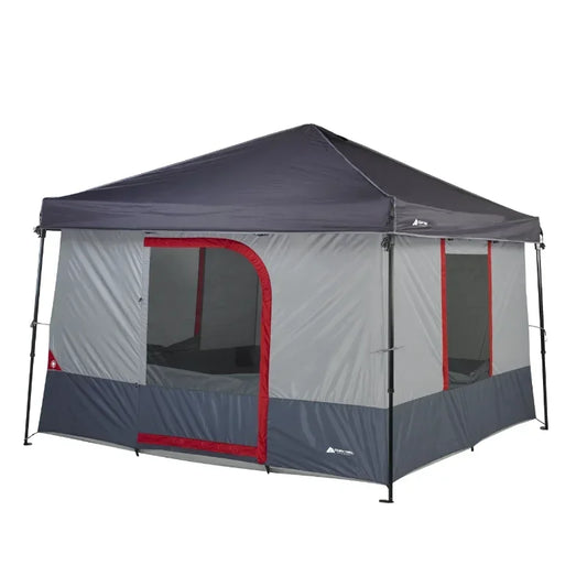 Spacious 6-person canopy tent with cathedral ceilings and double-layered construction.