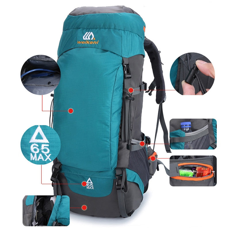 Trailblazer 65L: Waterproof & Dustproof Unisex Nylon Camping Backpack
