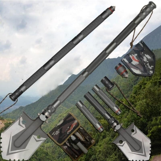 Survivor's Edge folding multi-tool shovel for camping, hiking, and emergency situations