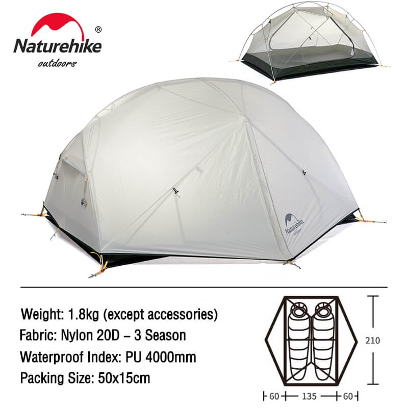 Spacious interior of Naturehike Mongar Ultralight 2-Person Camping Tent
