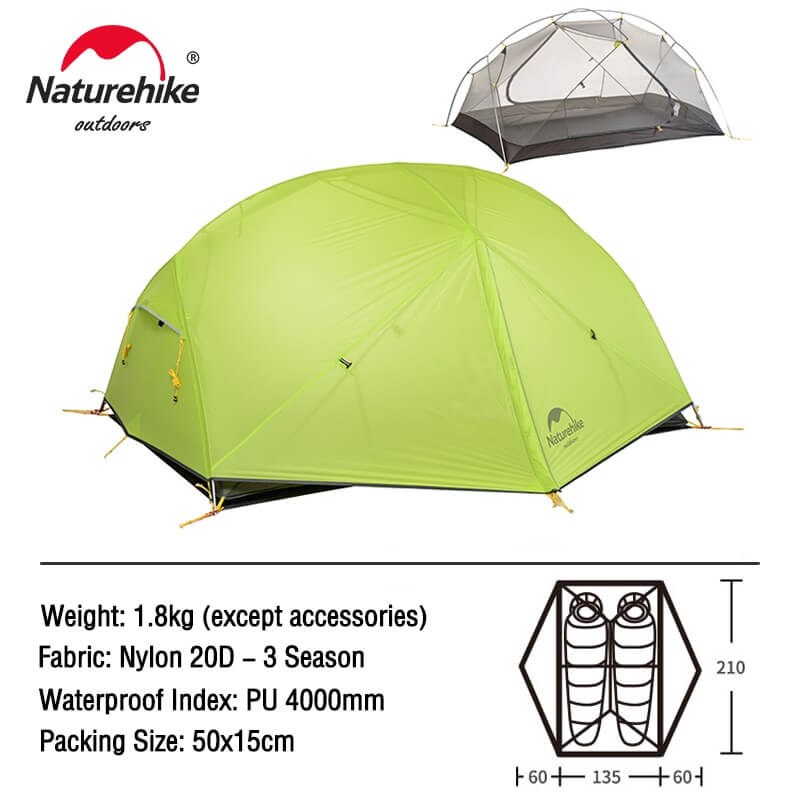 Naturehike Mongar Ultralight 2-Person Camping Tent set up in a forest clearing