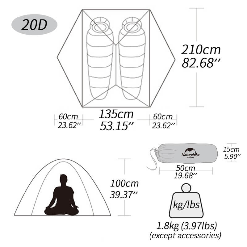 Aluminum pole construction of Naturehike Mongar Ultralight 2-Person Camping Tent