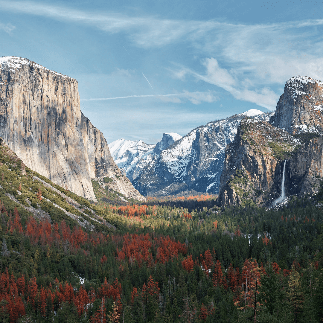 Stunning view of Yosemite National Park with its towering granite cliffs and lush green valleys