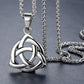 Close-up of the Celtic Trinity Knot Necklace in silver optic, showcasing the intricate interwoven design symbolizing eternal spiritual life.