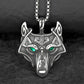 Lifestyle image of a person wearing the Fenris Wolf Luminary Pendant with black eyes, demonstrating its bold and commanding presence in a casual setting.