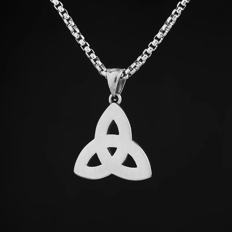 Lifestyle image showing the Celtic Essence Triquetra Pendant worn, emphasizing its cultural significance and stylish design.