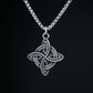 Elegant display of the Celtic Essence Pendant with the Quaternary Knot design in stainless steel, representing the four elements on a sleek chain.