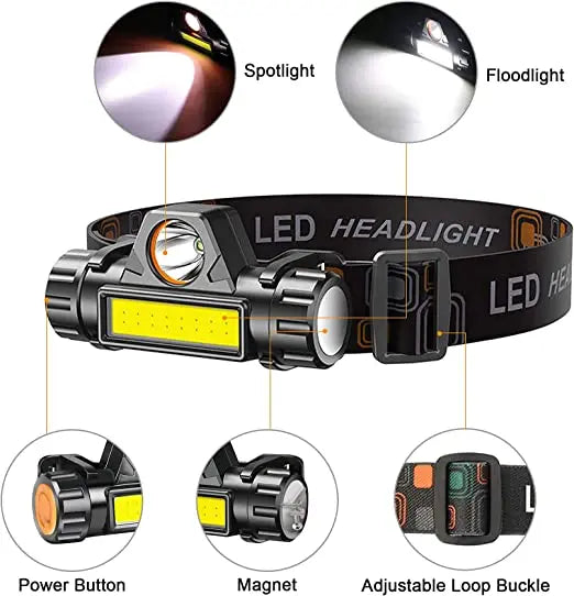 Image of the LuminTrail UltraBright Headlamp being used during a night run, emphasizing its lightweight design and stable fit on the runner’s head.