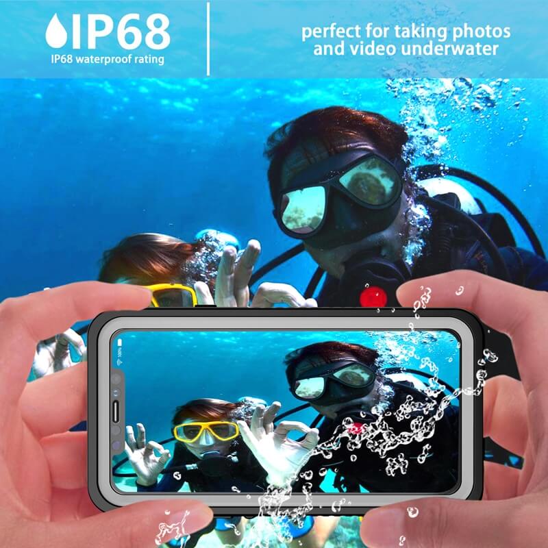 AquaBlok case repelling water on an iPhone