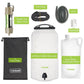 Convenient water filter package includes hose, tree strap, and collapsible bottle