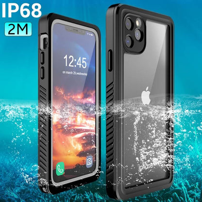 Waterproof phone case protecting an iPhone from the rain