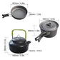 High-quality outdoor cooking set with pot, teapot, bowls, mugs, and utensils
