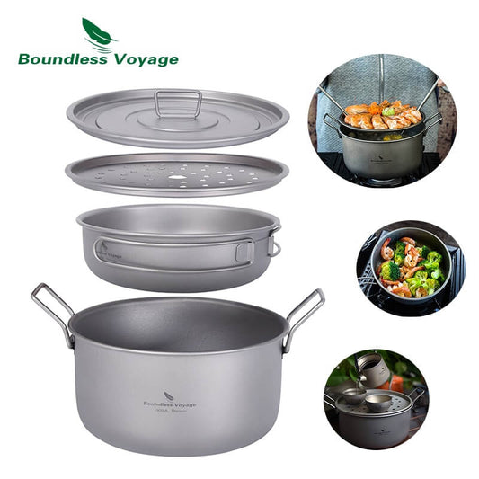 Boundless Voyage Titanium Steamer Pot Frying Pan Set - perfect for outdoor cooking"