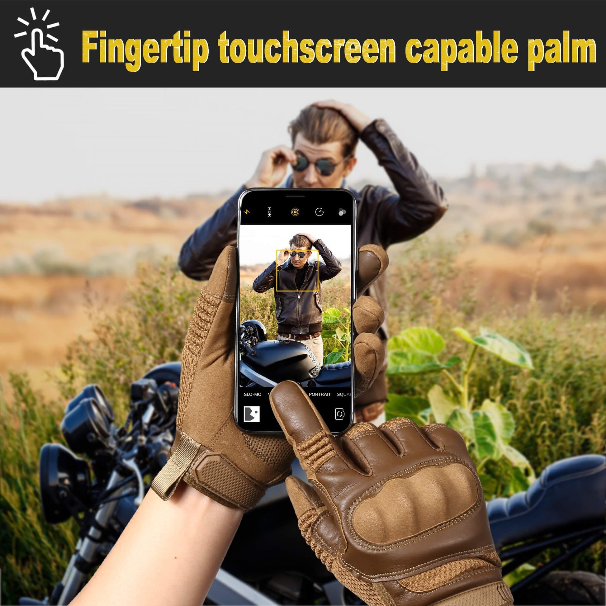 Experience the combination of protection and functionality in Leather Tactical Hard Shell Touch Screen Gloves