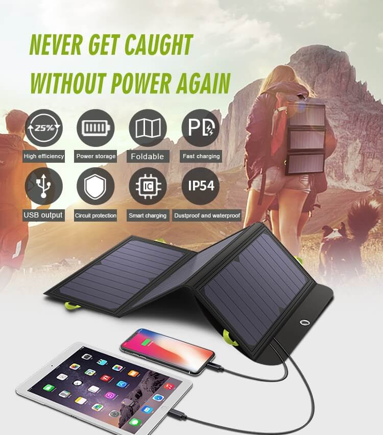 Efficient 20W solar panel with 23.5% conversion rate and 10000mAh battery pack