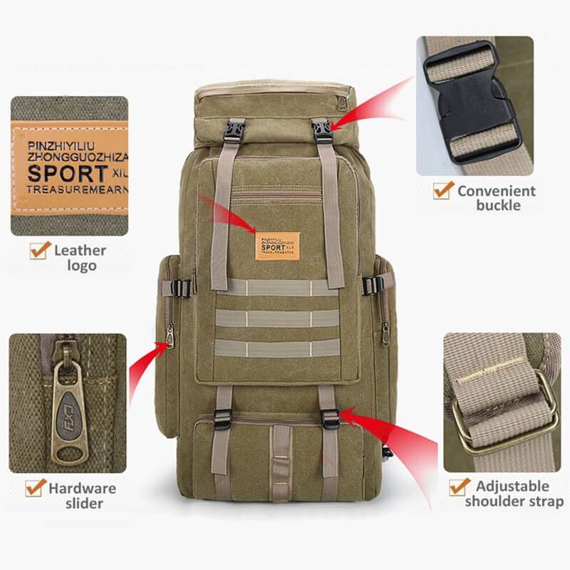 S-shaped shoulder strap and high elastic back pad for comfortable carrying on Tactical 70L backpack