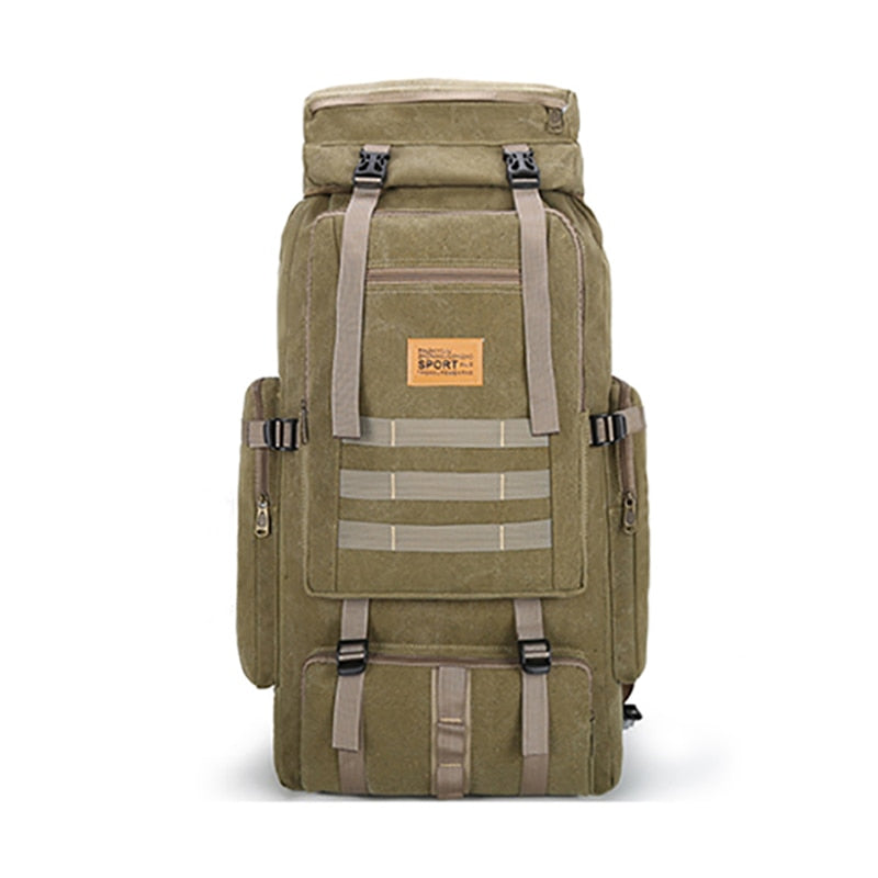 Tactical 70L: Military Denim Camping Backpack with Cooling and Comfort Features