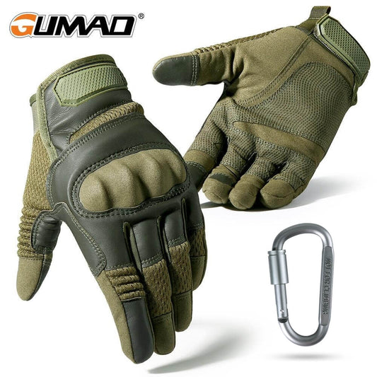 Leather Tactical Hard Shell Touch Screen Gloves for men, perfect for military combat, airsoft, and cycling
